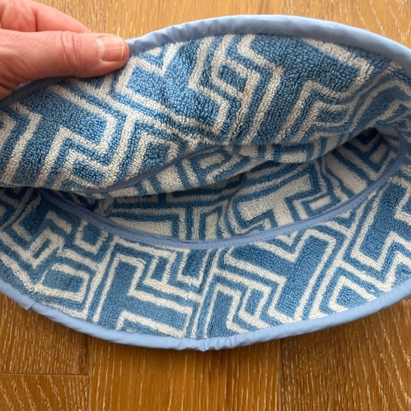 Blue and White Geometric Bucket Hat women’s terrycloth - Picture 3 of 6